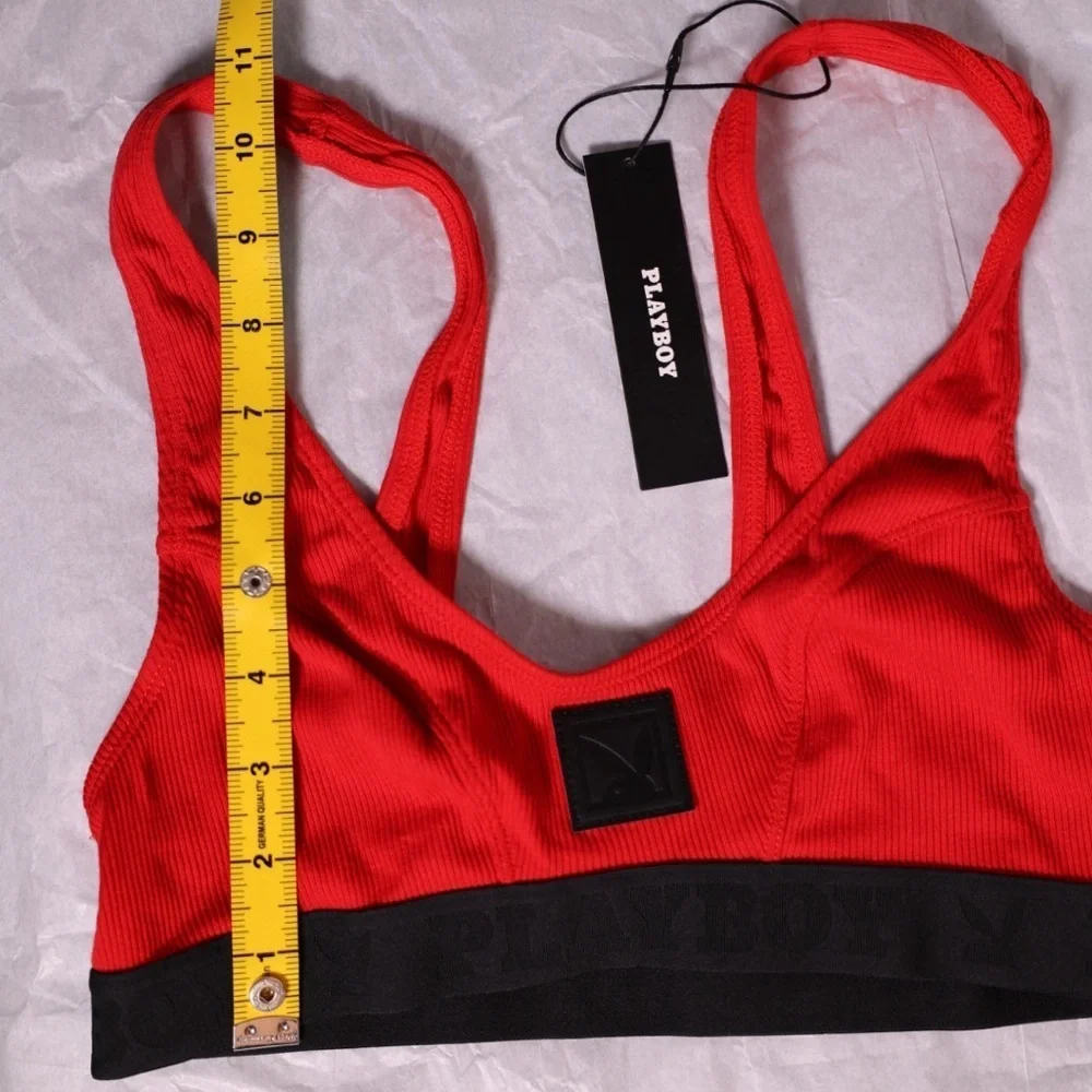 🅽🅴🆆 𝐏𝐋𝐀𝐘𝐁𝐎𝐘 Essentials Rib Scoop Neck Bra, red bralette, size Small